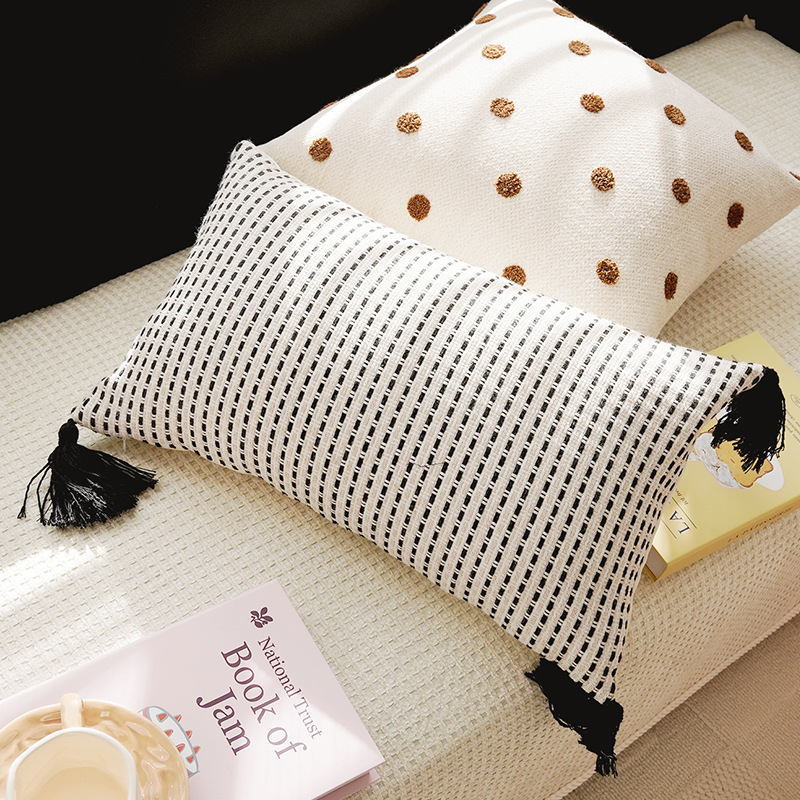 Funda de almohada individual de 30 x 50 cm de longitud en blanco y negro, minimalista y líneas finas