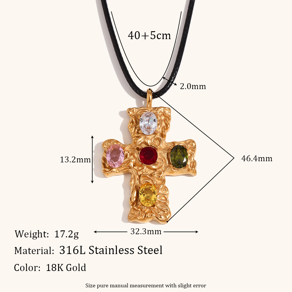 0.03µm-0.05µm Gold Plating Thickness PVD Coated Gold Plating Process PVD Coated Real Gold Plated Cross Stainless Steel Titanium Steel Simple Style Waterproof Non Tarnish Pendant Necklace