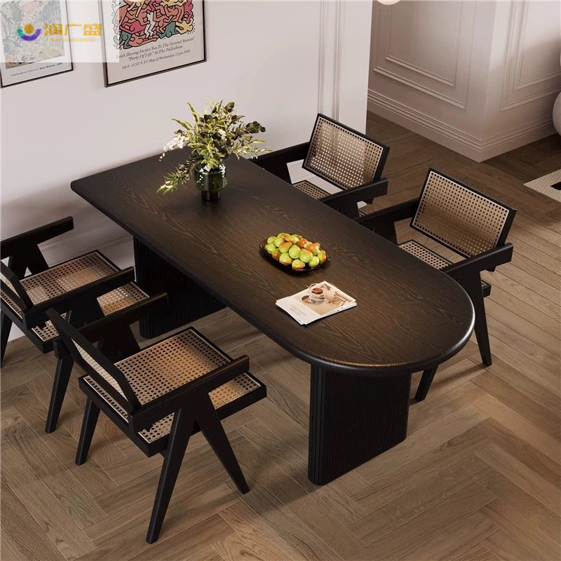 Run Guangsheng Oval Solid Wood Dining Table Dining Table and Chair Combination Small Apartment Home Rectangular Designer Dining Table Island Table