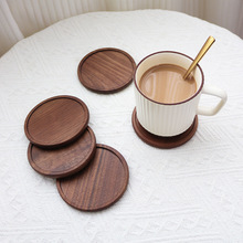 北美黑胡桃木杯墊仿古圓形日式茶杯墊家用創意實木圖案Logo隔熱墊