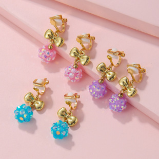 Amazon color crystal diamond ball butterfly section ear clip super cute girl earrings wholesale pair