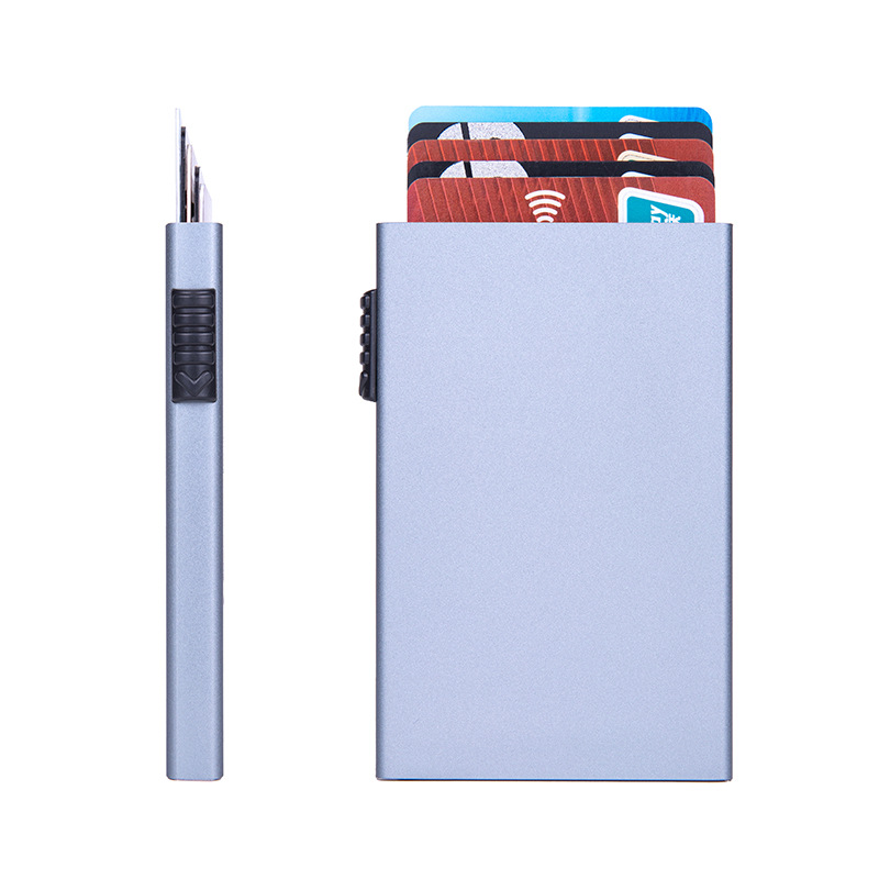 Desgaussing de fábrica caja de tarjeta bancaria bolsa de tarjeta de metal automático pop-up Tarjeta de tarjeta antirrobo bolsa de aleación de aluminio