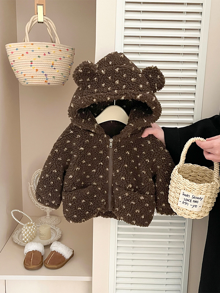 Chicas coreanas de invierno de algodón de invierno de moda de cordero grueso abrigo de suéter caliente para bebés