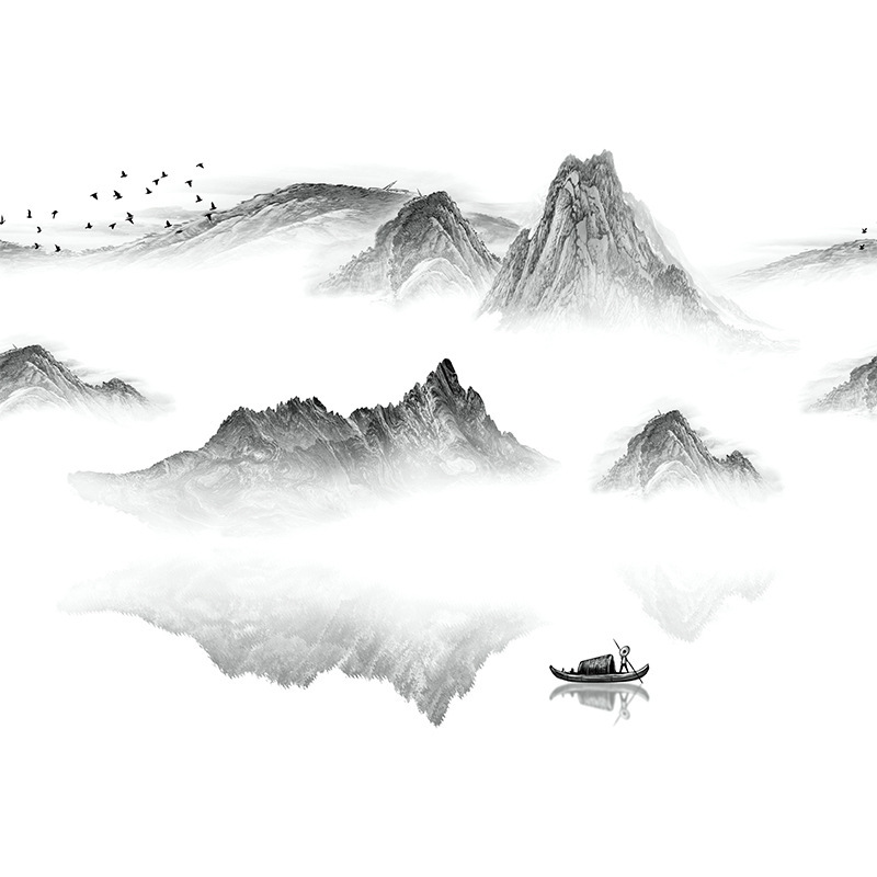 現代の中国風の窓の紗の山水画の紗のカーテンの半遮光のカーテンの完成品の賃貸の部屋は穴を開けないでシフォンのガーゼの窓の布を紡ぎます。|undefined