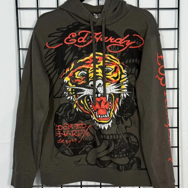 Men's and Women's Y2K Gothic Sweatshirt Ed Hardy Gray Los Angeles Tiger Streetwear Retro Sweatshirt Jacket Men's and Women's Y2K Gothic Sweatshirt Ed Hardy Gray Los Angeles Tiger Streetwear Retro Sweatshirt Jacket
