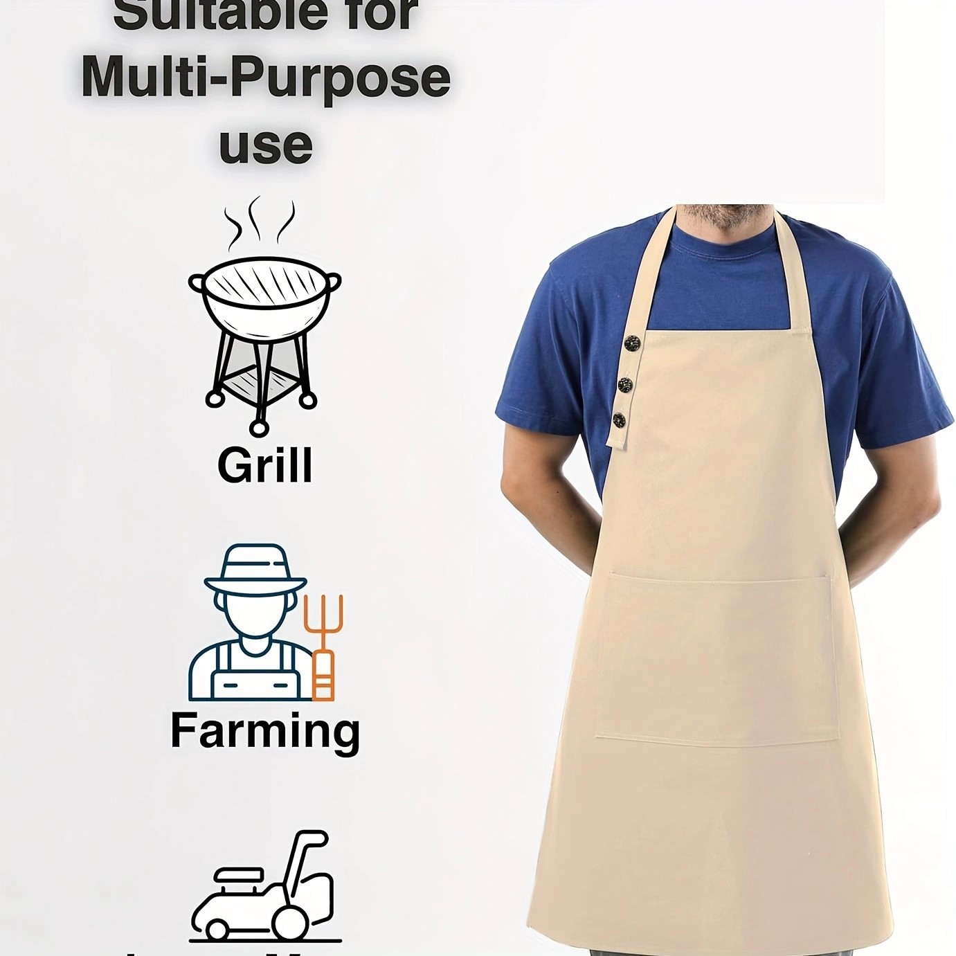 Amazon delantal transfronterizo cuello 3 botones ajustable pintura de cocina manicuría ropa de trabajo delantal logo personalizado