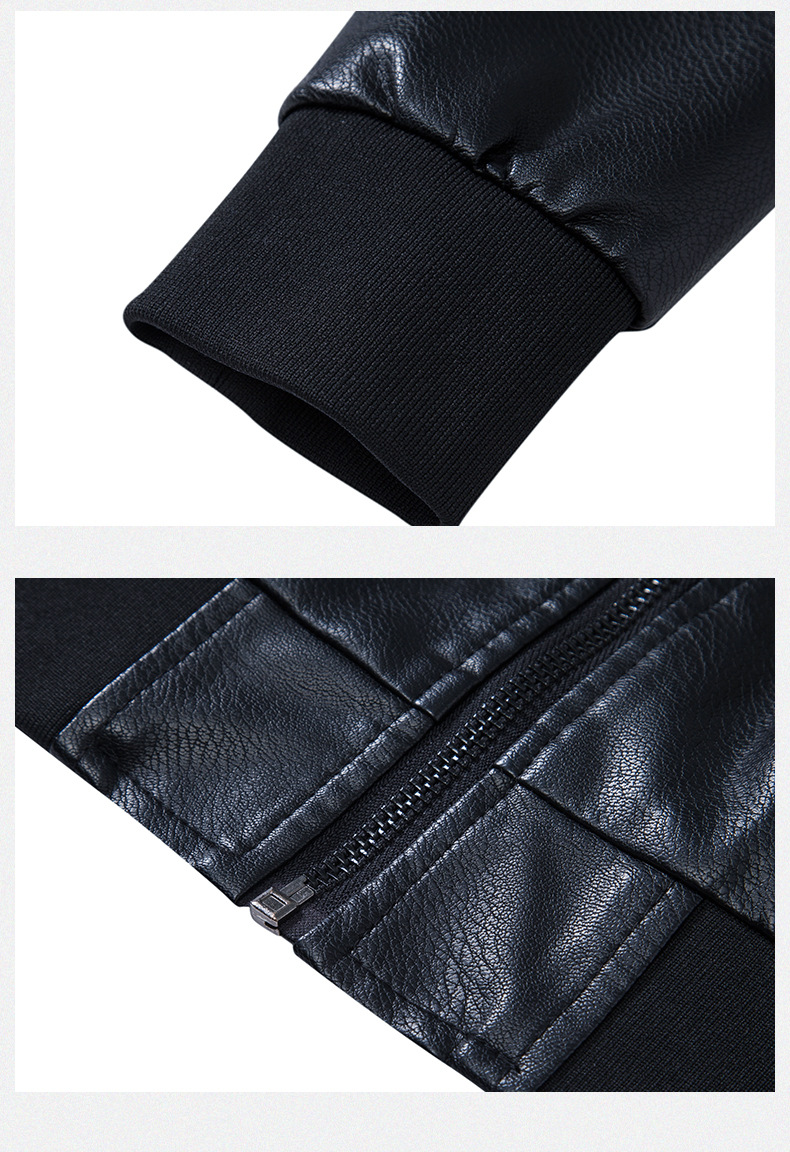 Men's Leather Jacket With Stand Collar Embroidered Motorcycle Style_voghion.com