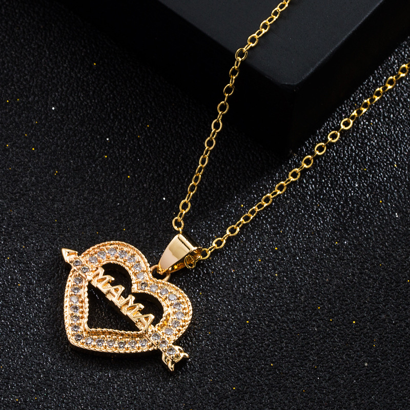 Fashion Copper Micro-encrusted Zircon Mama Heart-shaped Necklace display picture 4
