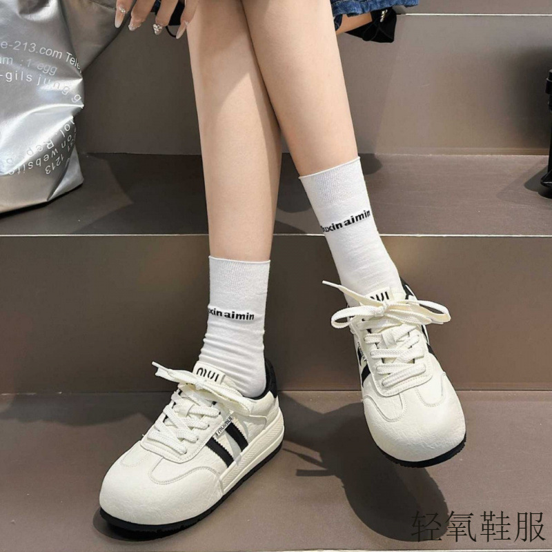 厚底休闲板鞋德训鞋女真皮小白鞋2025秋季新款运动休闲鞋百搭潮鞋|undefined