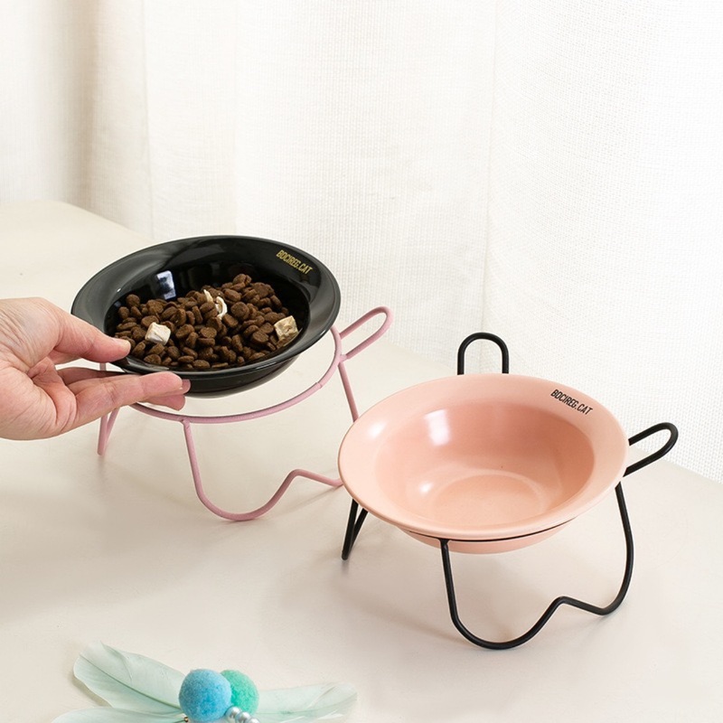 韓国正規品 BD UFO 猫セラミックペットボウルかわいい鉄フレーム首保護水ボウル高浅口ユニバーサル|undefined