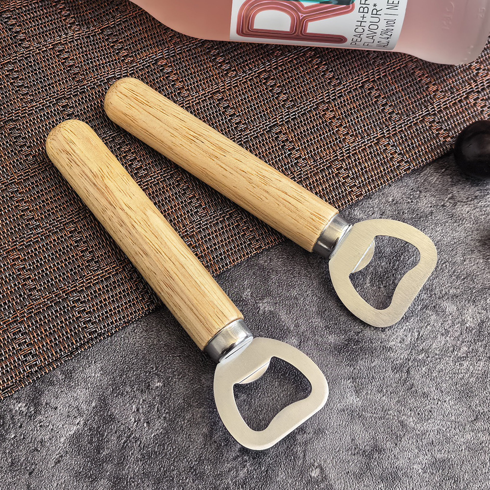 Transfronterizo de acero inoxidable mango de madera mango redondo cerveza abrarabarraje comercial barra abrarabarraje herramientas de cocina abrarabarraje
