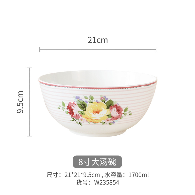 Flores románticas de alto valor de hueso de porcelana cubiertos set platos y palillos de cerámica casados nuevos platos y palillos domésticos
