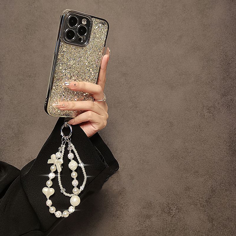 Personalidad creativa diamante perlas cuentas pulsera pulsera corta colgante caso de teléfono móvil llavero de automóvil bolsos colgante
