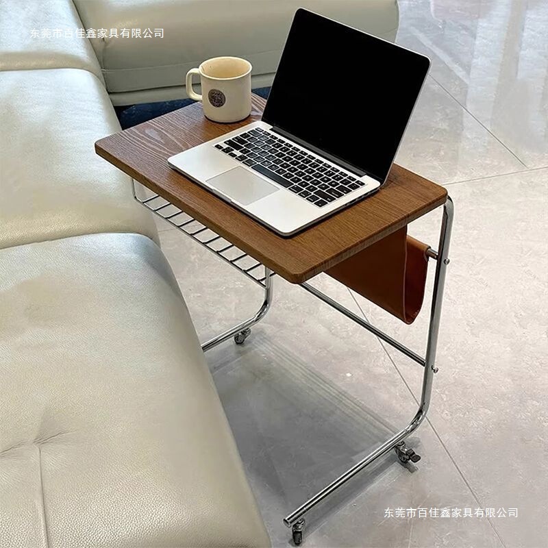Vintage-Style Bedside Mobile Cart with Wheels, Bedroom Corner Table, Computer Desk, Living Room Bedside Light Luxury Multifunctional Storage Trolley