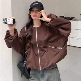 美拉德爆款棒球服外套女春秋2026新款设计感小众美式夹克灯笼袖女