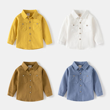 儿童长袖衬衫2025新款男童双口袋衬衣宝宝长袖方领小衬衫一件代发