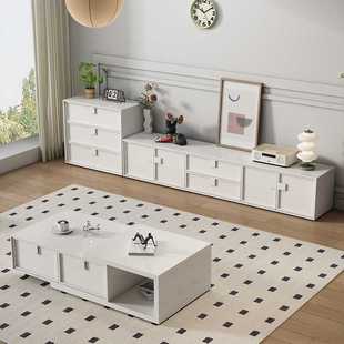 Cream Style Solid Wood TV Cabinet Coffee Table Combination Simple Modern Small Apartment Living Room TV Cabinet Italian Floor Cabinet