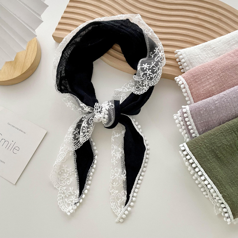 Bufandas de seda de primavera y verano de moda de encaje de algodón y lino, bufandas de cuello, bufandas delgadas