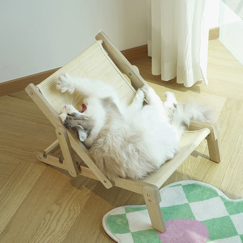 Летнее кресло для отдыха из цельного дерева, складное кошачье гнездо, доска для кошачьего когтеточка, встроенный гамак, конопляный коврик, устойчивый к царапинам и не выпадающий шлак, подходит для всех сезонов.
