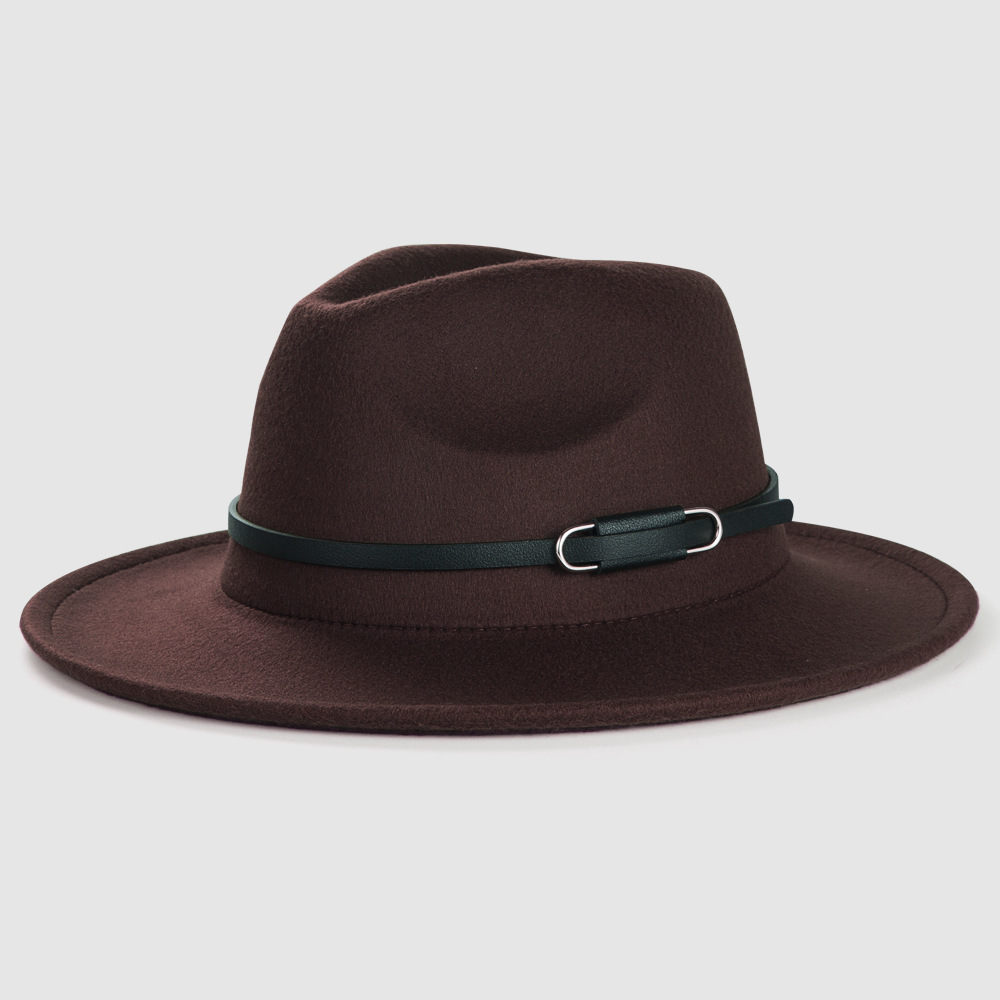 Solid Color Pattern Cross-border Exclusively Retro Woolen Hats For Belt Accessories Felt Hat Simple Big Brim Jazz Hat