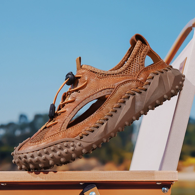 Мужские сандалии Баотоу из натуральной кожи, летние, больших размеров, с мягкой подошвой, ручной работы, модные пляжные туфли.