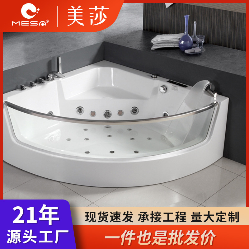 Triangular Fan-Shaped Acrylic Massage Whirlpool Bathtub with Faucet for Home Use, Constant Temperature, Modern and Simple Design