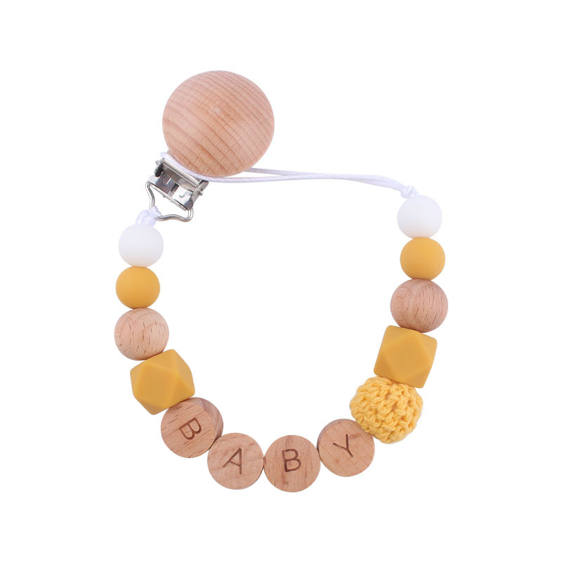 Nuevos suministros para bebés Clip de haya cadena anti-caída calmante bebé cuentas de silicona DIY nombre pezón cadena anti-caída