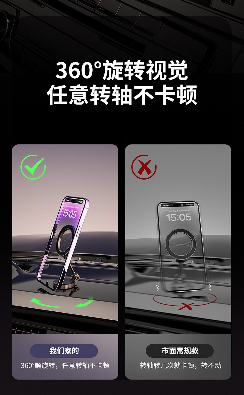 Metal Car-Mounted Magnetic Phone Holder with 360-Degree Rotation and Foldable Design, Compact and Exquisite, Multifunctional and Suitable for Home Use