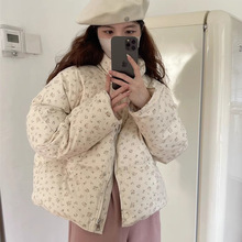 羽绒棉服女2026冬季新款小个子碎花短款棉衣清新甜美立领面包服