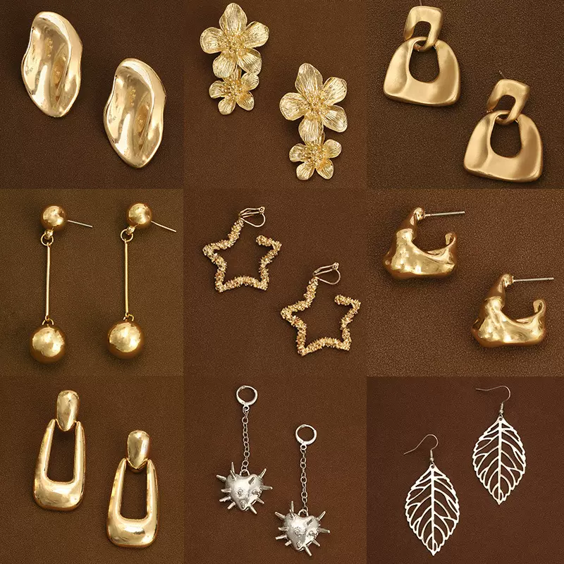 老钱风高级感耳环花朵树叶几何耳坠朋克风潮流耳饰气质女复古风