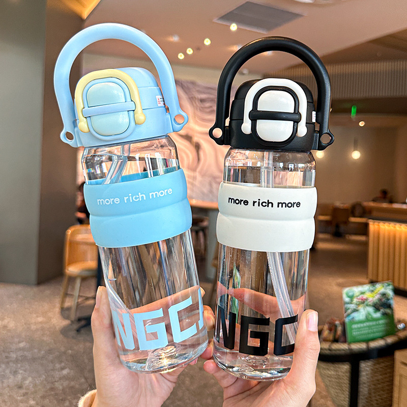 Nuevo Laicai doble bebida taza de plástico portátil taza de agua de mano taza de paja de cubierta elástica de gran capacidad taza de espesamiento taza anti-caída