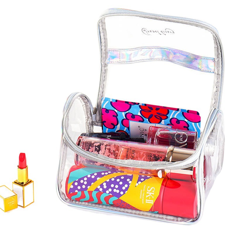 Bolso curvo transparente bolsa de cosméticos ins style Super Hot Net Red de gran capacidad de viaje portátil lavado cosméticos bolso curvo transparente
