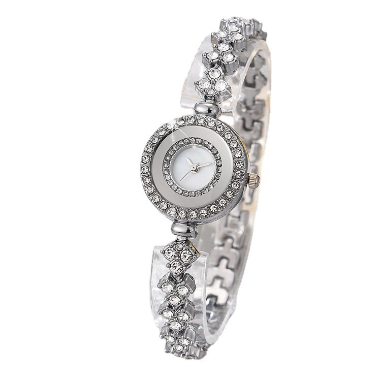 Fine Narrowband Compact Dial Women's Diamond-encrusted Fashionable All-match Alloy Quartz Watch Five-piece Set Accessories Set Gift Box_voghion.com