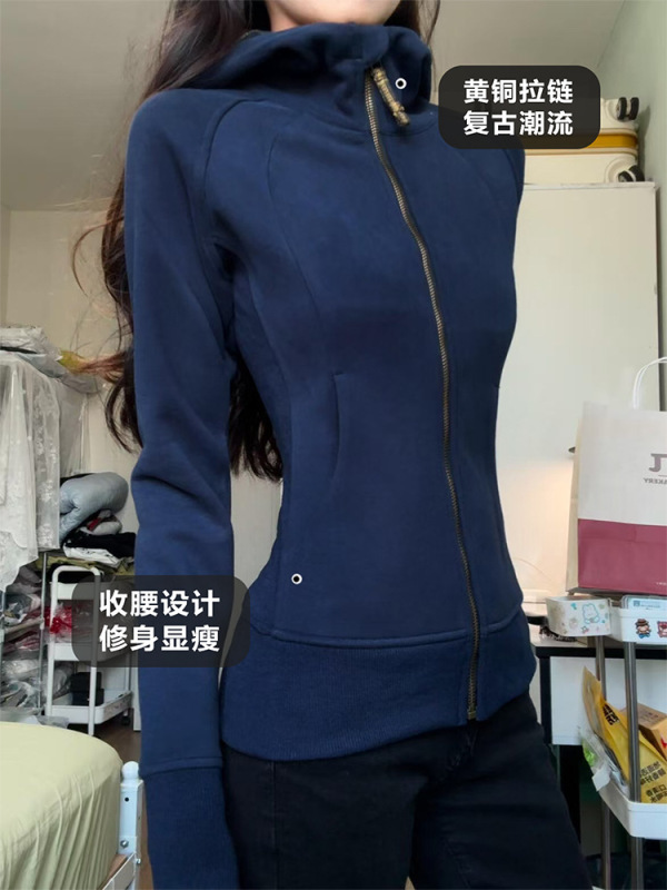 美式格子修身卫衣外套女款秋正肩短款上衣紧身收腰显瘦早秋天穿搭|undefined