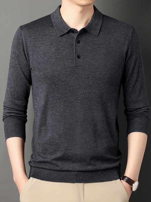 Men's Knitted Sweater for Autumn, Solid Color Polo Collar, 6% Wool Sweater, Casual Fashion Pullover Top, Trendy Base Layer for Men Men's Knitted Sweater for Autumn, Solid Color Polo Collar, 6% Wool Sweater, Casual Fashion Pullover Top, Trendy Base Layer for Men