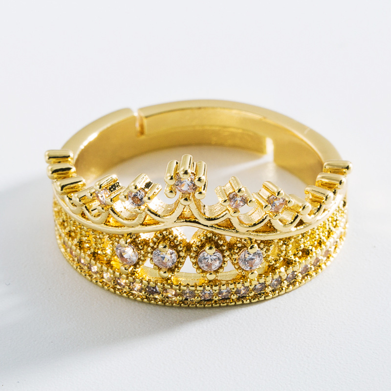 hip-hop geometric copper micro-inlaid zircon crown ring