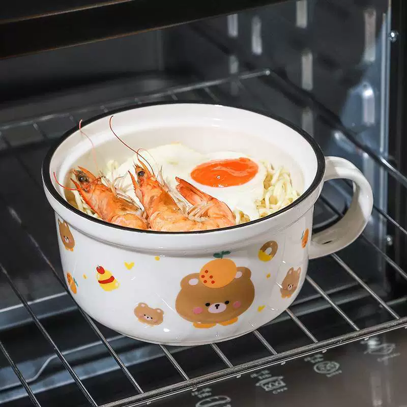 Керамическая миска для лапши быстрого приготовления с крышкой и ложкой с ручкой, офисный работник, личная миска для лапши, большая миска для супа, миска без палочек