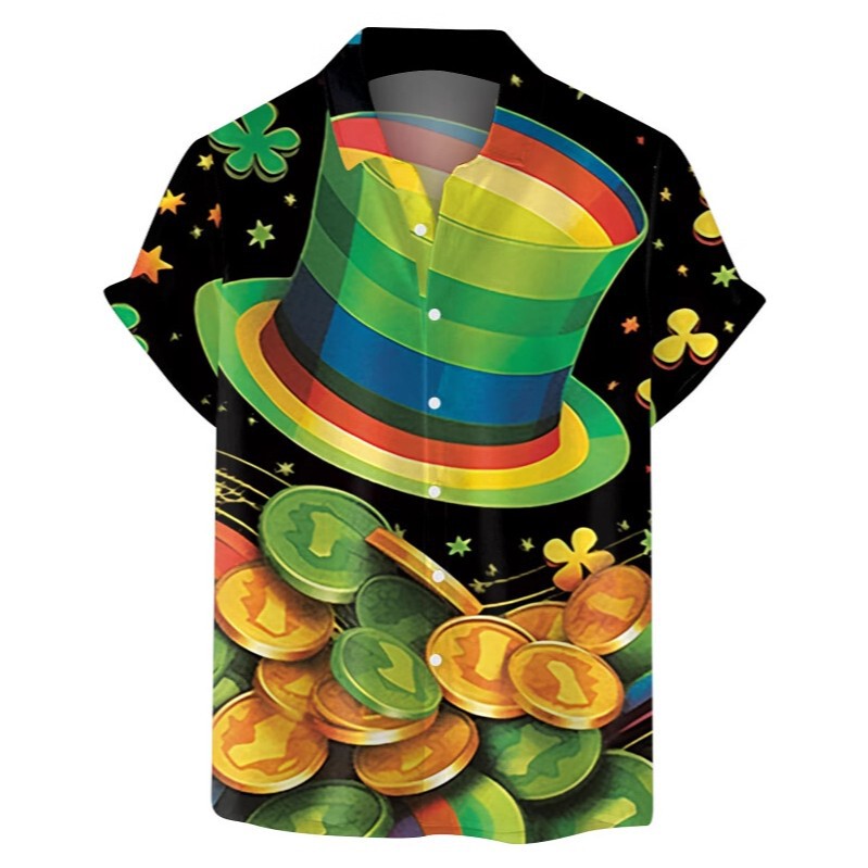 Cross-Border Foreign Trade E-Commerce Manufacturer's New Digital Printed Men's Short-Sleeved St. Patrick's Day Cartoon Short-Sleeved Hawaiian Shirt