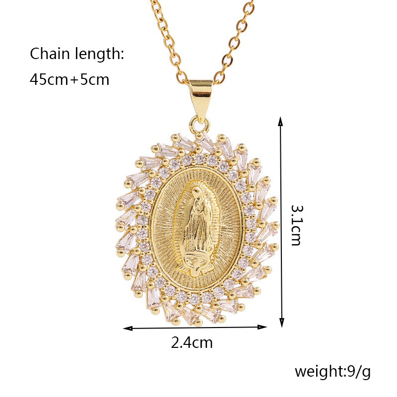 Virgin Mary pendant copper inlaid zirconium necklace wholesale nihaojewelry