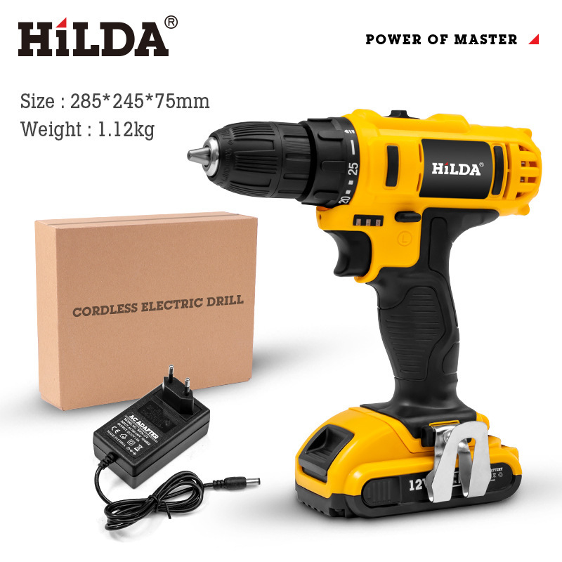 Taladro de mano de doble velocidad de 12v, accesorios de tornillo eléctrico multifuncional, conjunto de combinación para el hogar, batería de litio, taladro de impacto Dewei