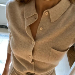 欧美跨境女装2025秋冬新款纯色翻领单排扣修身毛衣针织开衫上衣