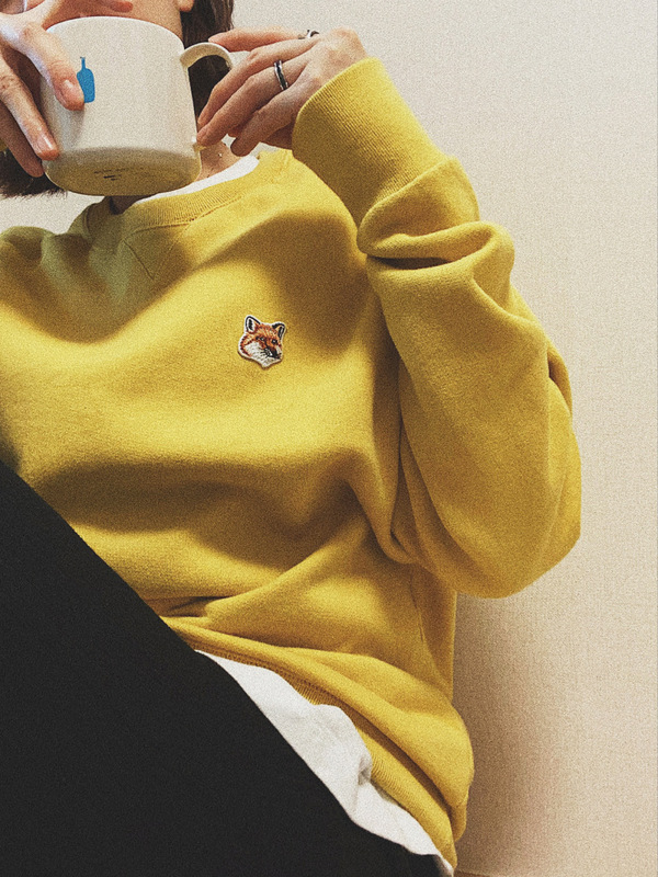 Mustard Yellow Japan Limited Edition Chao Spicy White ~ Sweatshirt Loose Fleece-Lined Pullover for Men and Women Black Milk White