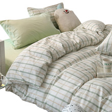 简约格子纯棉四件套100北欧床上用品被套床单夏季宿舍三件套4