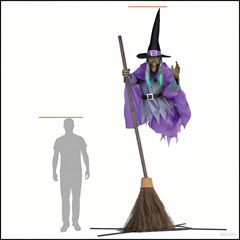 国境を越えた新しいハロウィーンの空飛ぶ掃除は魔女の魔女パーティーの装飾道具を舞踏会パーティーの装飾を披露する