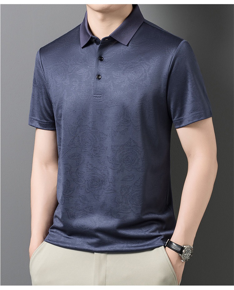 Áo polo nam tay ngắn lụa tơ tằm cao cấp cổ bẻ jacquard họa tiết nổi — Xanh lá cây 9607 chi tiết 10