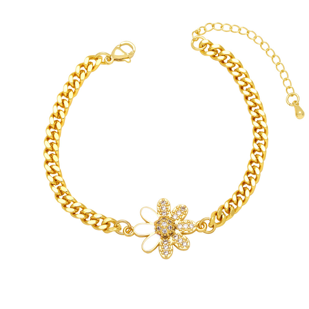 Fashion Flower Copper Inlay Zircon Bracelets 1 Piece
