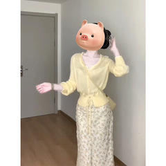 2025春季新款女韩系穿搭系带圆领针织上衣气质高腰显瘦碎花半身裙