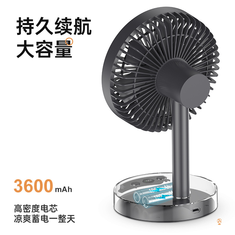 2024 Mini Electric Fan, Silent Rechargeable USB Office Study Desk LED Lamp Fan Gift Wholesale