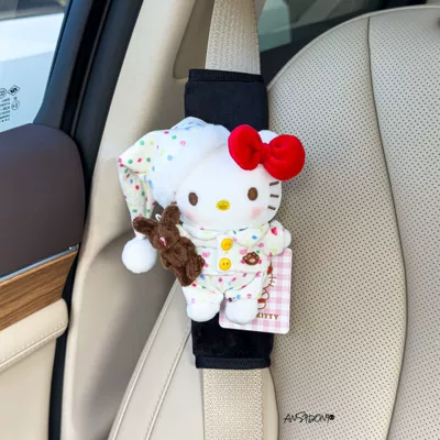 Hellokitty Car Seat Belt — Sürətlər qutusu və əl tormozu başlıqları - authentic-kt-shoulder-pads-black-plush-red-knot-off-white-pajama-set-single
