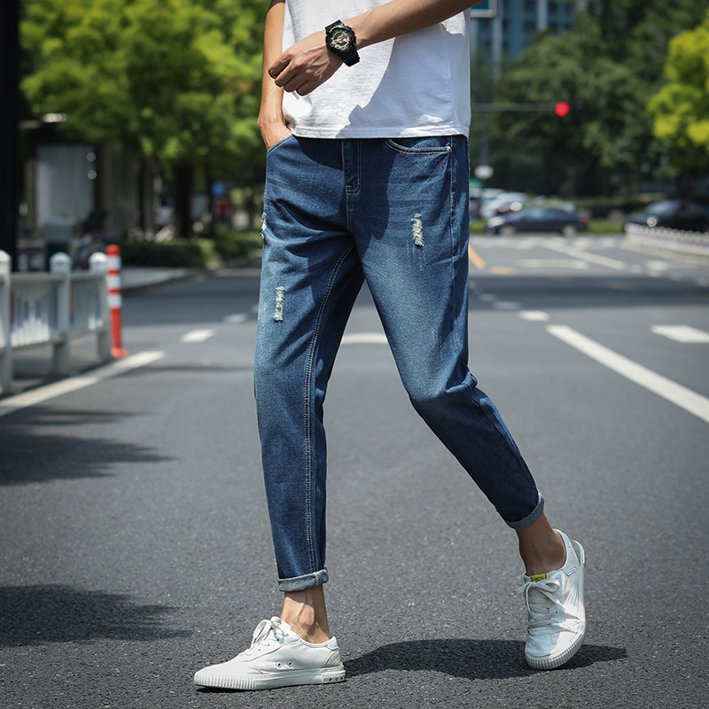 Men's Ripped Jeans Navy Blue Front View